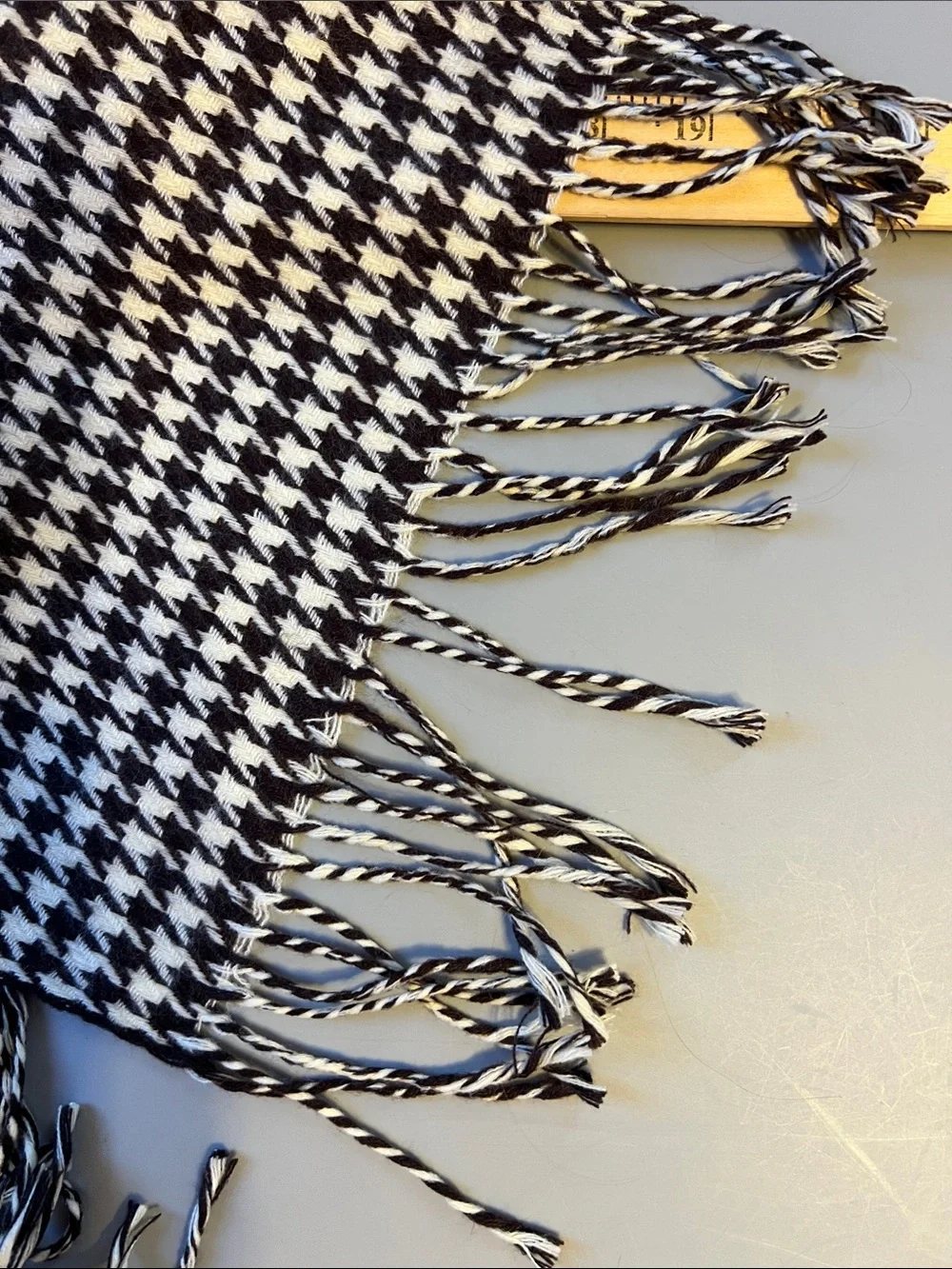 Brown and White Houndstooth Fringe Scarf
